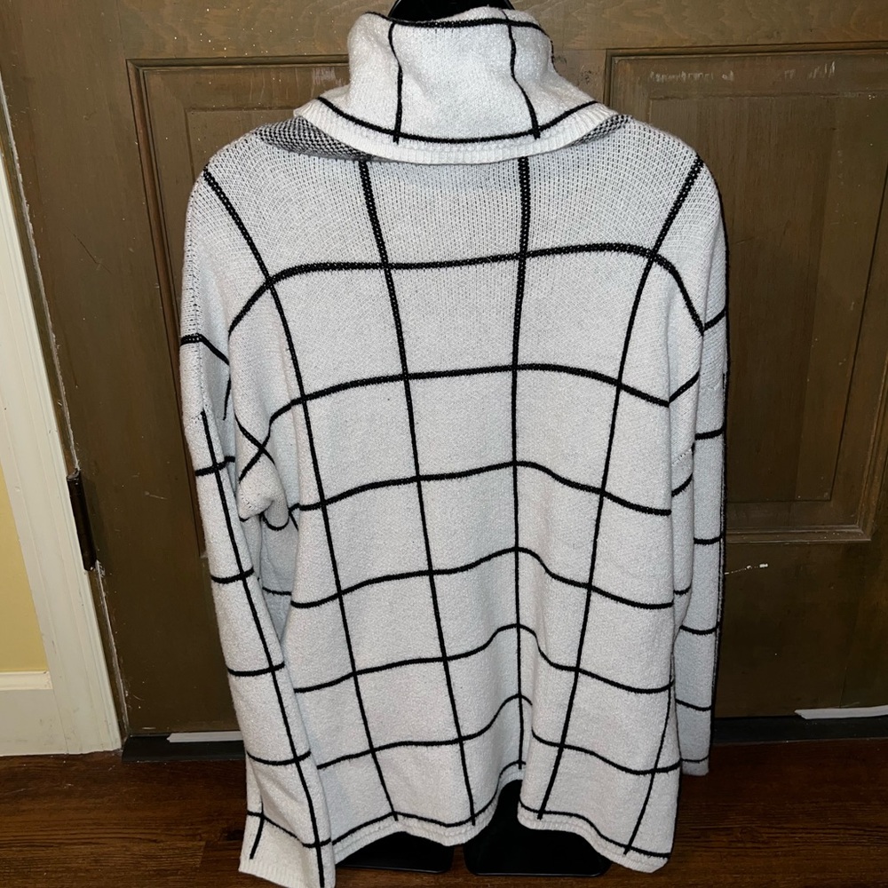 Ecowish White & Black Striped Turtleneck Long Sleeve Relaxed Fit Sweater Size L - Picture 4 of 9